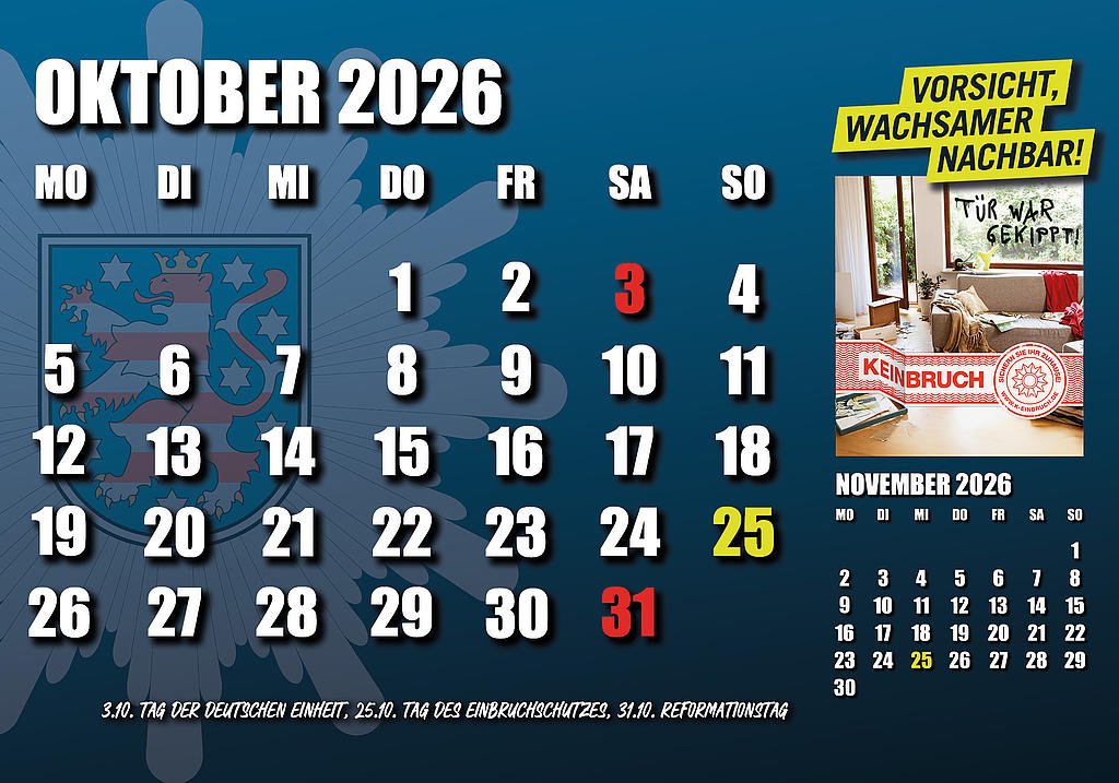 Kalenderblatt Oktober 2026