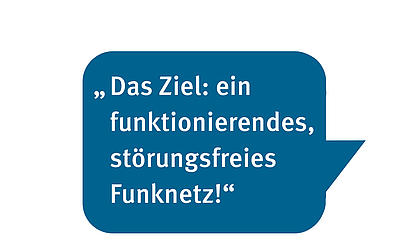 Sprechblase: Das Ziel: ein funktionierendes, störungsfreies Funknetz!