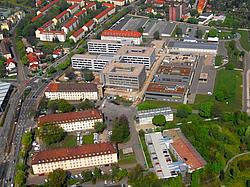 Dienstgebäude der Bereitschaftspolizei von oben aufgenommen