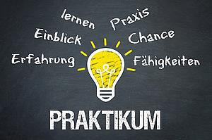 Glühbirne mit Unterschrift Praktikum