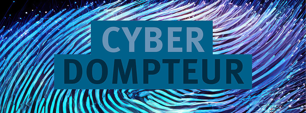 Textbild: Cyberdompteur, im Hintergrund ist ein digitaler Fingerabdruck zu sehen